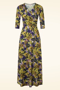 Vintage Chic for Topvintage - Vivian flower maxi jurk in paars en geel