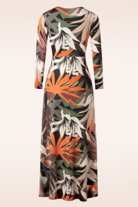 Vintage Chic for Topvintage - Topvintage exclusive ~ Mariana palm print maxi jurk in khaki en oranje 3