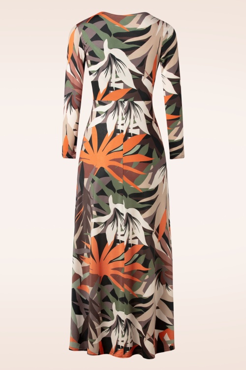 Vintage Chic for Topvintage - Mariana palm print maxi jurk in khaki en oranje 3