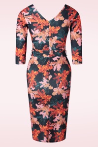 Vintage Chic for Topvintage - Kamila floral pencil jurk in zwart en multi 2