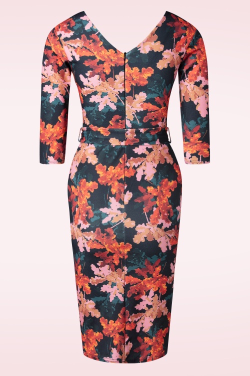 Vintage Chic for Topvintage - Kamila floral pencil jurk in zwart en multi 2