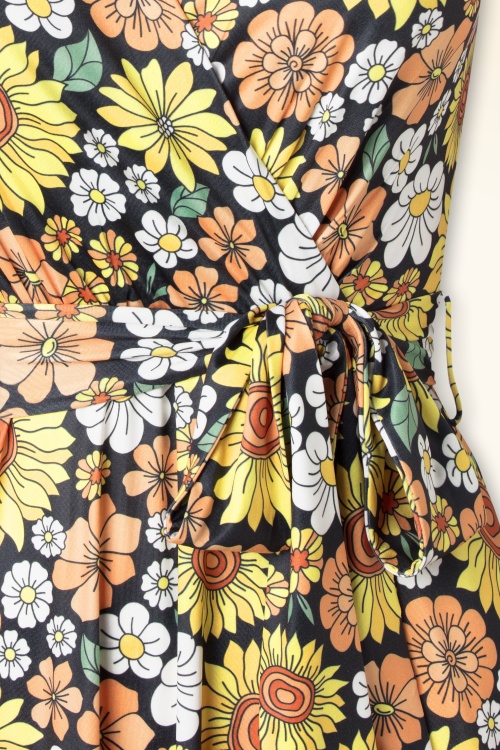 Vintage Chic for Topvintage - Julieta floral midi jurk in zwart en multi 3