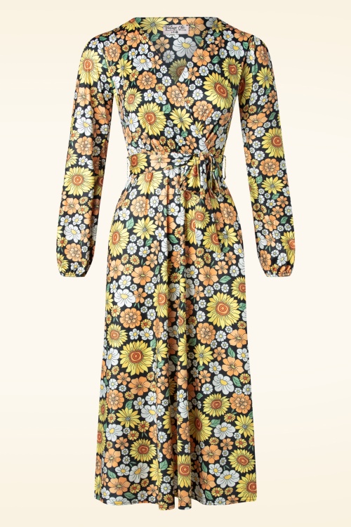 Vintage Chic for Topvintage - Julieta floral midi jurk in zwart en multi