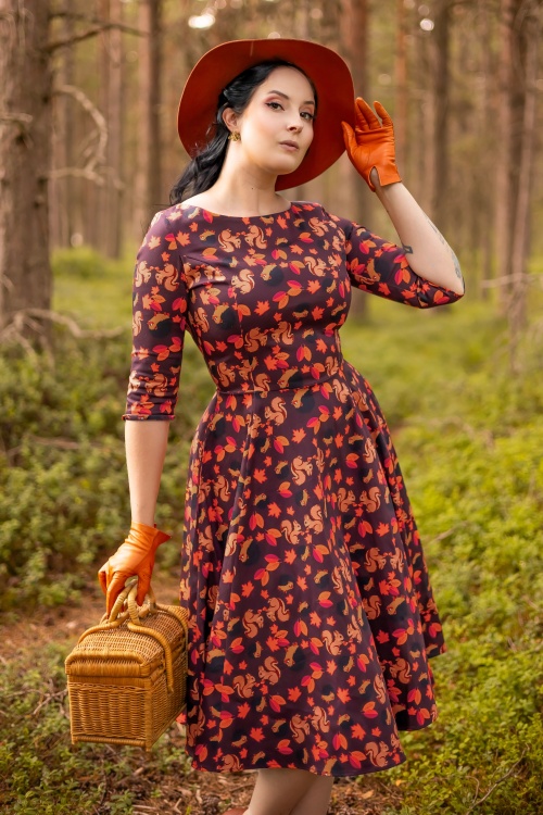 Topvintage Boutique Collection - Adriana herfst swing jurk in wijnrood en oranje 3