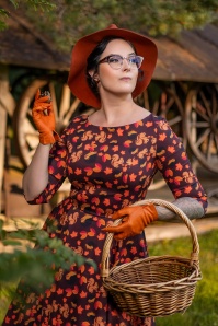 Topvintage Boutique Collection - Adriana herfst swing jurk in wijnrood en oranje 4