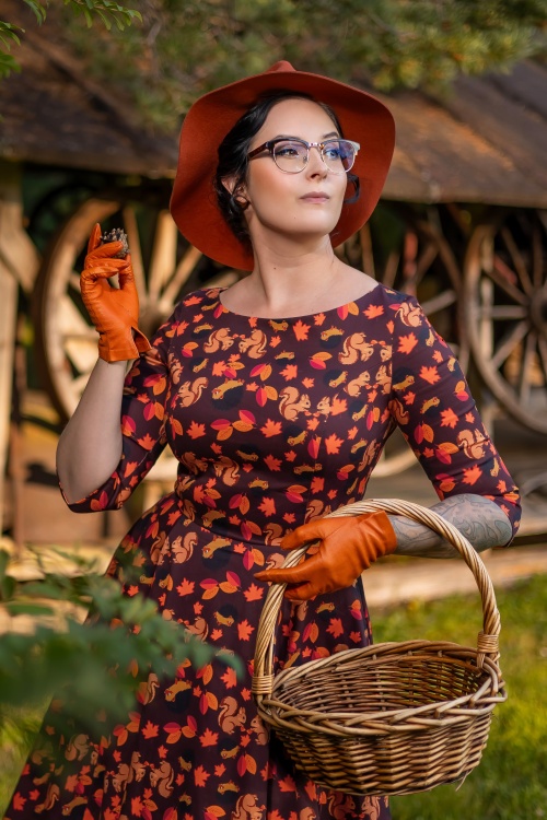 Topvintage Boutique Collection - Adriana herfst swing jurk in wijnrood en oranje 4