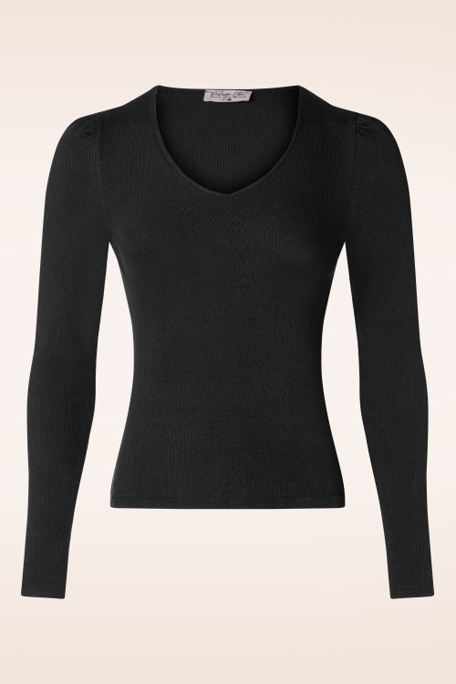 Vintage Chic for Topvintage - Chloe rib top in zwart