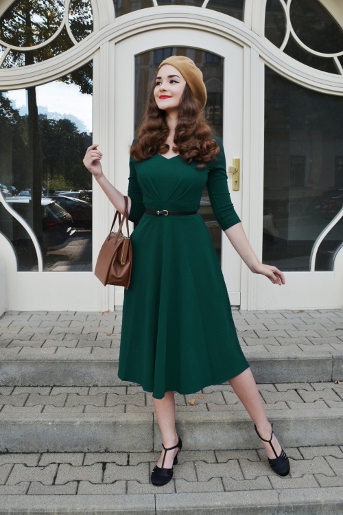 Vintage Chic for Topvintage - Ruby swingjurk in bosgroen