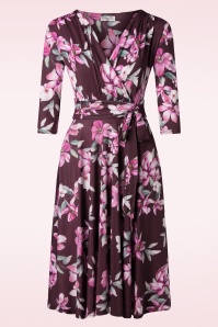 Vintage Chic for Topvintage - Aria floral swing jurk in wijnrood