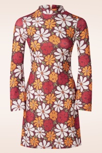 Vintage Chic for Topvintage - Izzy flower jurk in bruin en oranje