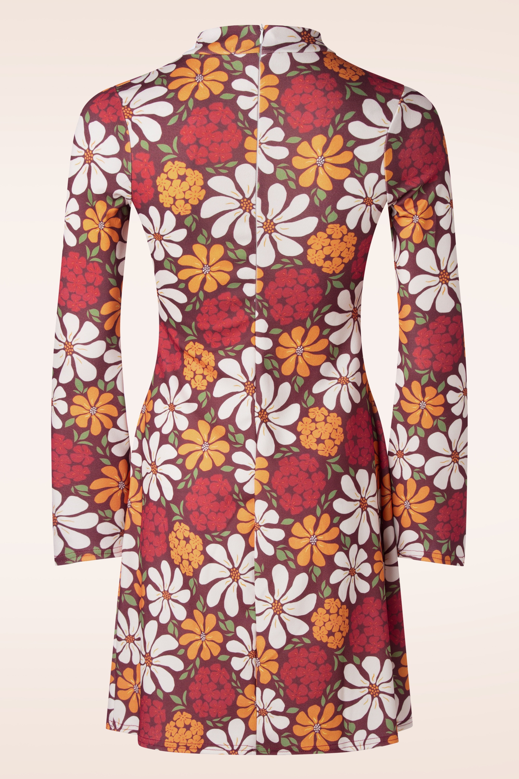 Vintage Chic for Topvintage - Izzy flower jurk in bruin en oranje 2