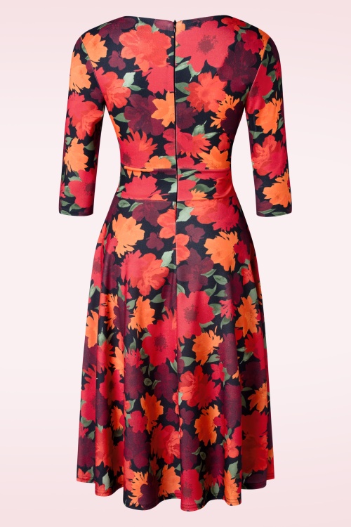 Vintage Chic for Topvintage - Maddison floral swing jurk in rood en oranje  2