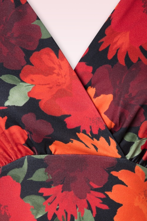 Vintage Chic for Topvintage - Maddison floral swing jurk in rood en oranje  3