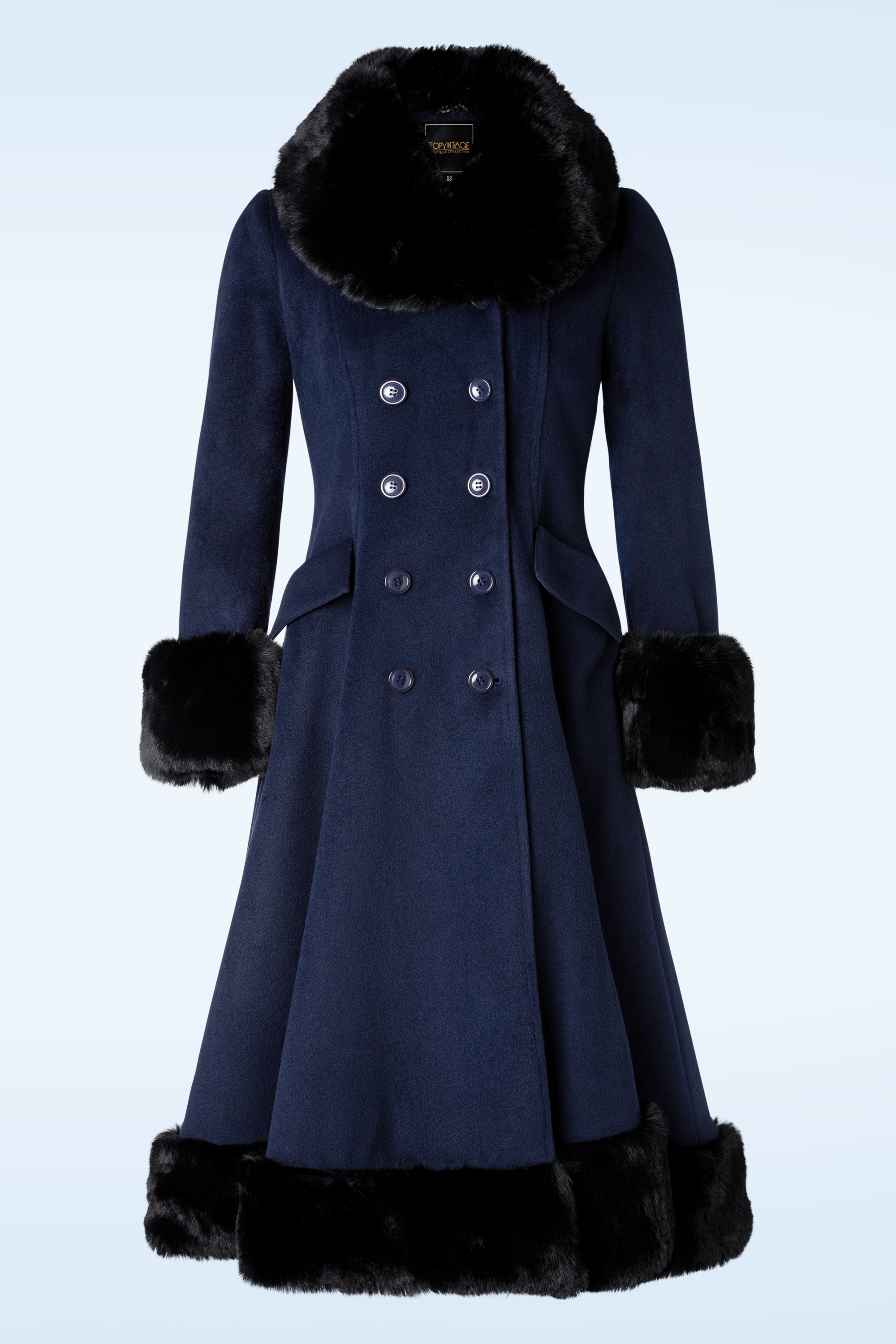 Topvintage Boutique Collection Topvintage exclusive Mae Swing Coat With Fur in Navy Shop at Topvintage