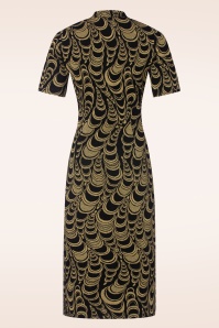 King Louie - Cheongsam Style jacquard midi jurk in zwart 5