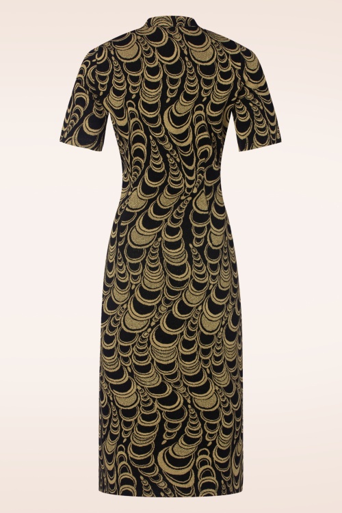 King Louie - Cheongsam Style jacquard midi jurk in zwart 5