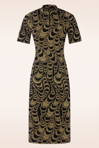 King Louie - Cheongsam Style jacquard midi jurk in zwart 4