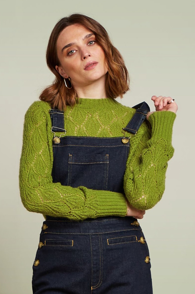 King Louie - Jeannie Yoke Farfalle sweater in guacamole