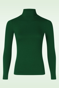 King Louie - Rollneck uni rib top in Forest groen 2