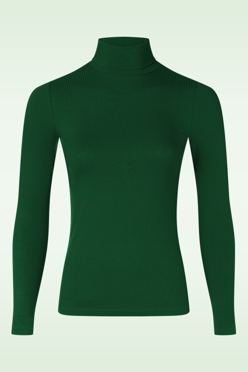 King Louie - Rollneck uni rib top in Forest groen 2