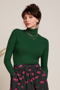 King Louie - Rollneck uni rib top in Forest groen