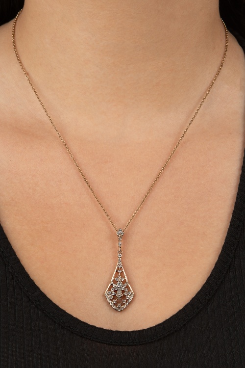 Lovely - Art Deco Crystal ketting in antiek goud