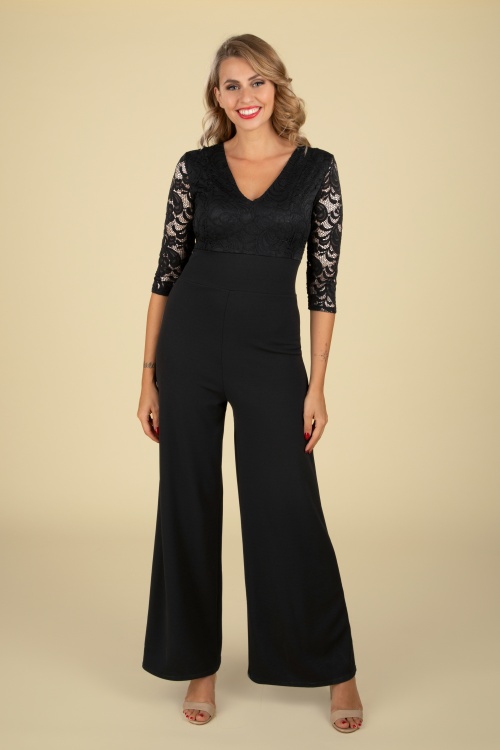 Vintage Chic for Topvintage - Maribelle kanten jumpsuit in zwart