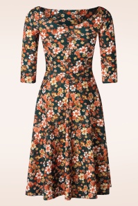 Vintage Chic for Topvintage - Nina Flower swing jurk in groen en oranje 3