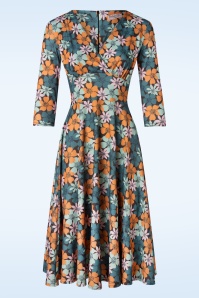 Vintage Chic for Topvintage - Maddison floral swing jurk in aqua en multi