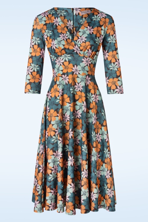 Vintage Chic for Topvintage - Maddison floral swing jurk in rood en oranje 