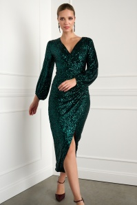 K-Design - Gemma Maxi Crossover Sequin jurk in kevergroen