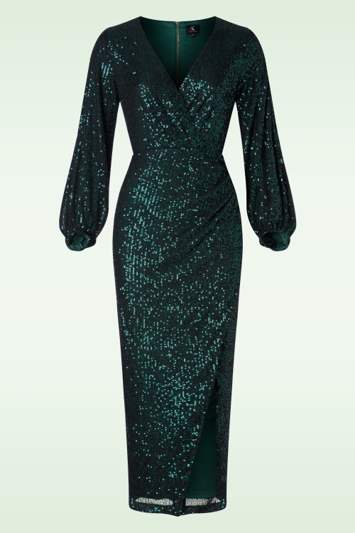 K-Design - Gemma Maxi Crossover Sequin jurk in kevergroen 3