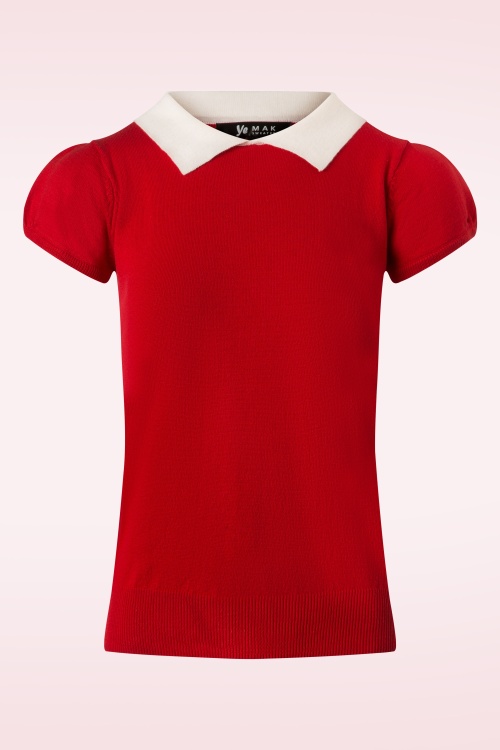 Mak Sweater - Kristen polotrui in rood en ivoor