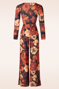 Vintage Chic for Topvintage - Liana Retro Floral jumpsuit in zwart en oranje 2