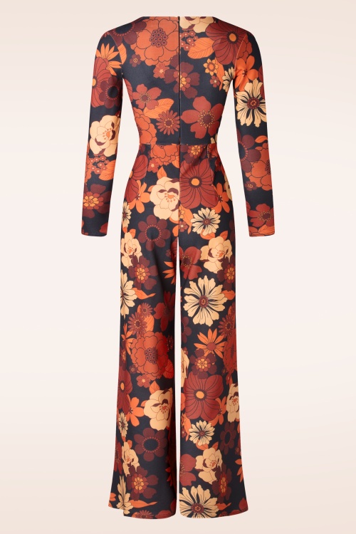 Vintage Chic for Topvintage - Liana Retro Floral jumpsuit in zwart en oranje 2