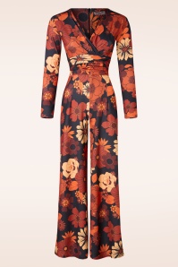 Vintage Chic for Topvintage - Liana Retro Floral jumpsuit in zwart en oranje