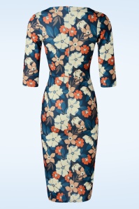 Vintage Chic for Topvintage - Nehla floral pencil jurk in blauw en multi 2