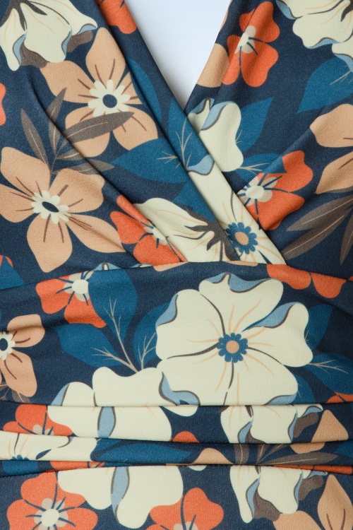 Vintage Chic for Topvintage - Nehla floral pencil jurk in blauw en multi 3