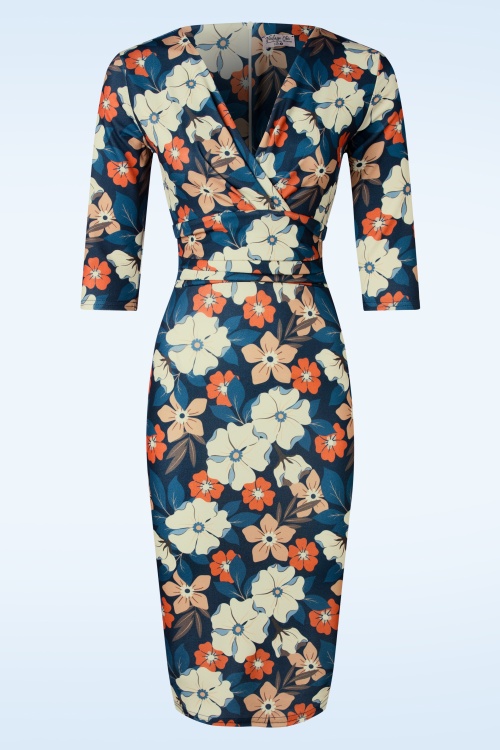 Vintage Chic for Topvintage - Nehla floral pencil jurk in blauw en multi 2