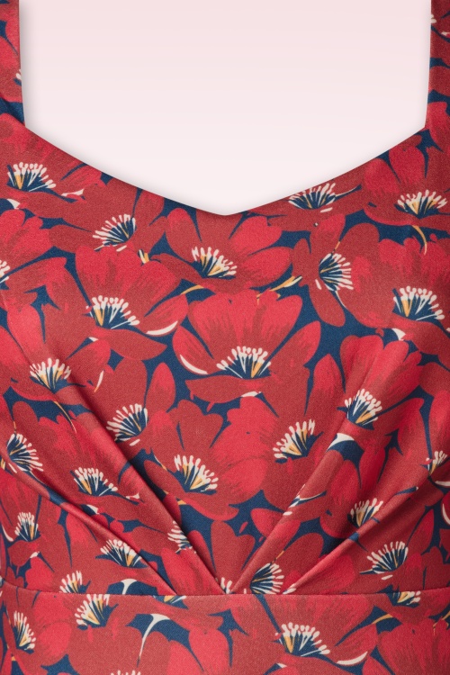 Vintage Chic for Topvintage - Ruby Floral swing jurk in rood en blauw 2