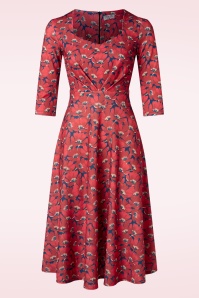 Vintage Chic for Topvintage - Ruby Floral swing jurk in rood en blauw