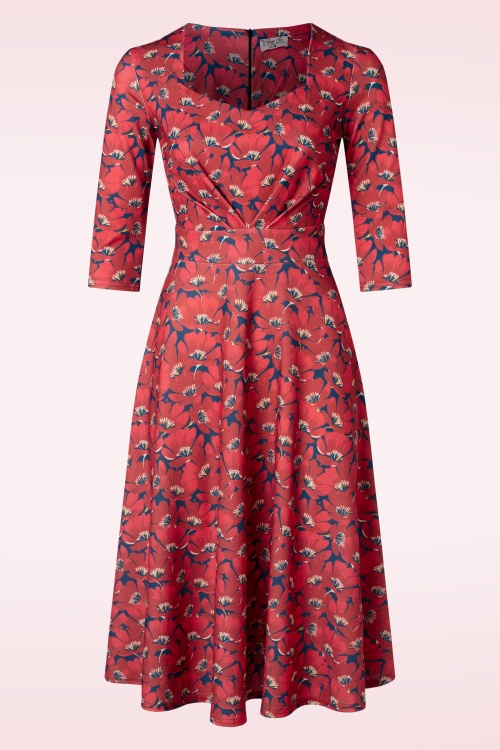 Vintage Chic for Topvintage - Ruby Floral swing jurk in rood en blauw