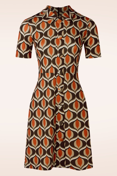 Vintage Chic for Topvintage - Rizza retro jurk in bruin en oranje