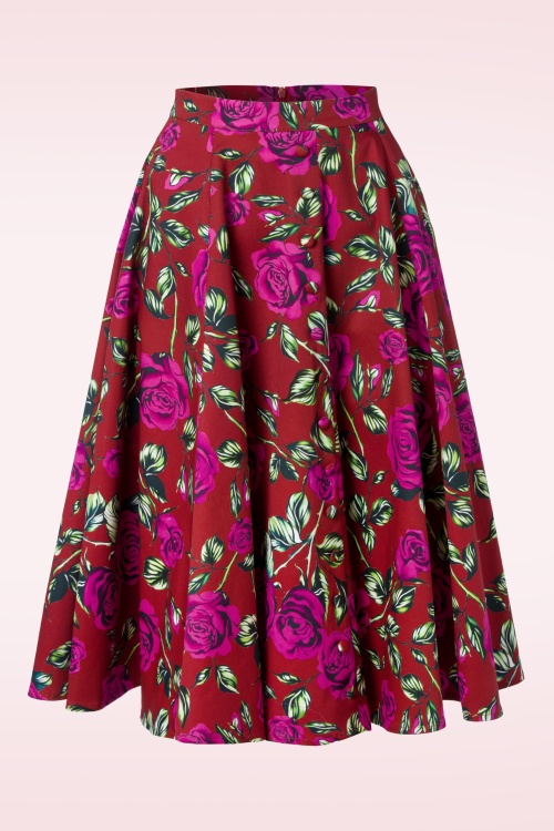 Hearts & Roses - Rosie floral swing rok in rood en fuchsia