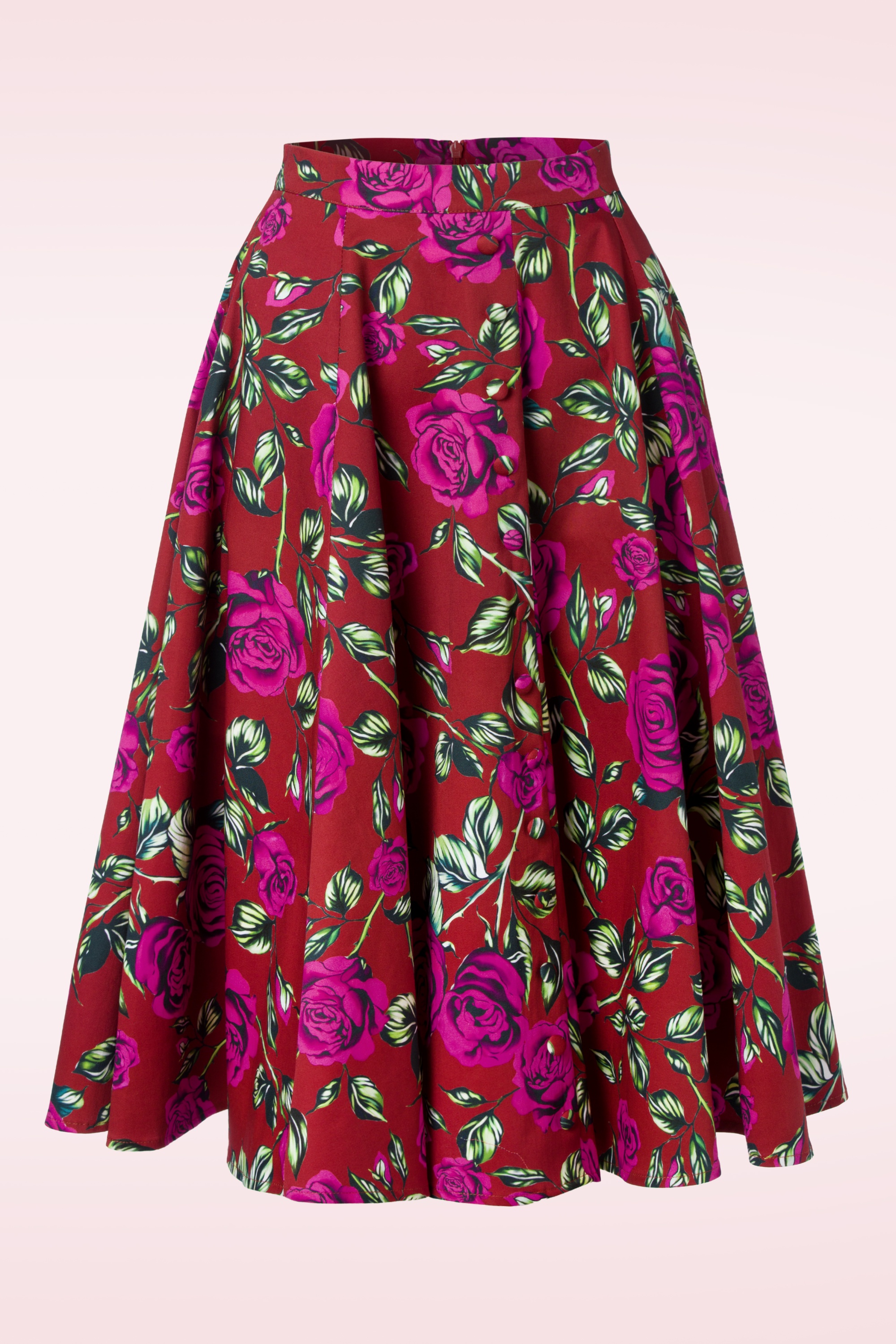 Hearts & Roses - Rosie floral swing rok in rood en fuchsia