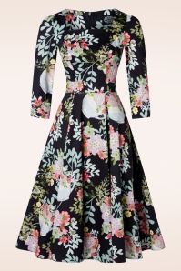 Hearts & Roses - Janet Floral swing jurk in zwart en multi