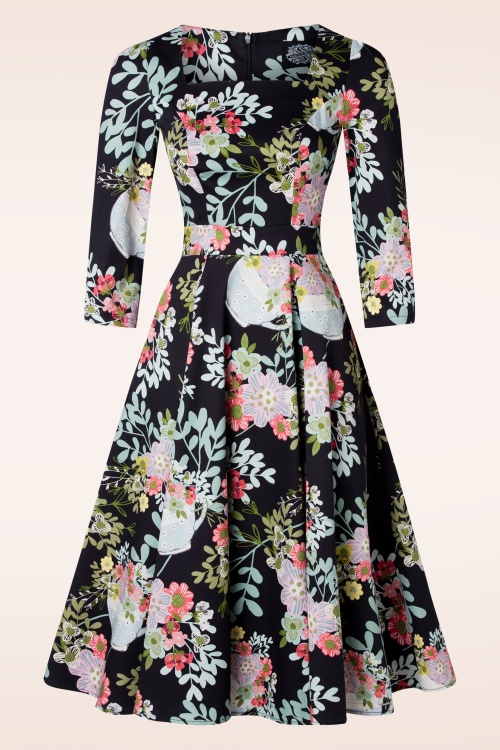 Hearts & Roses - Janet Floral swing jurk in zwart en multi 2