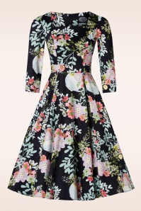 Hearts & Roses - Janet Floral swing jurk in zwart en multi 3