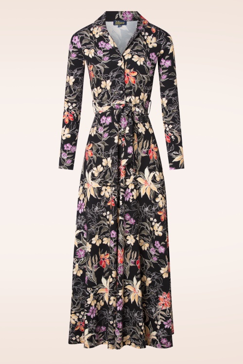 LaLamour - Helena Botanical Flower maxi jurk in zwart en multi 2