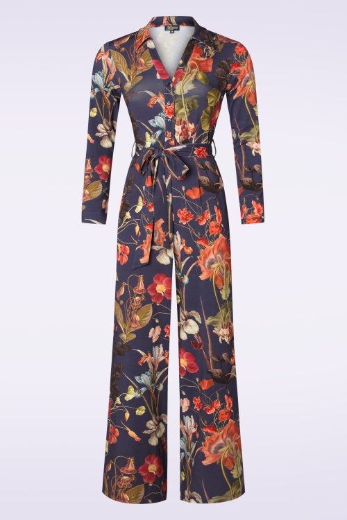 LaLamour - Bella Autumn Garden jumpsuit in nachtblauw